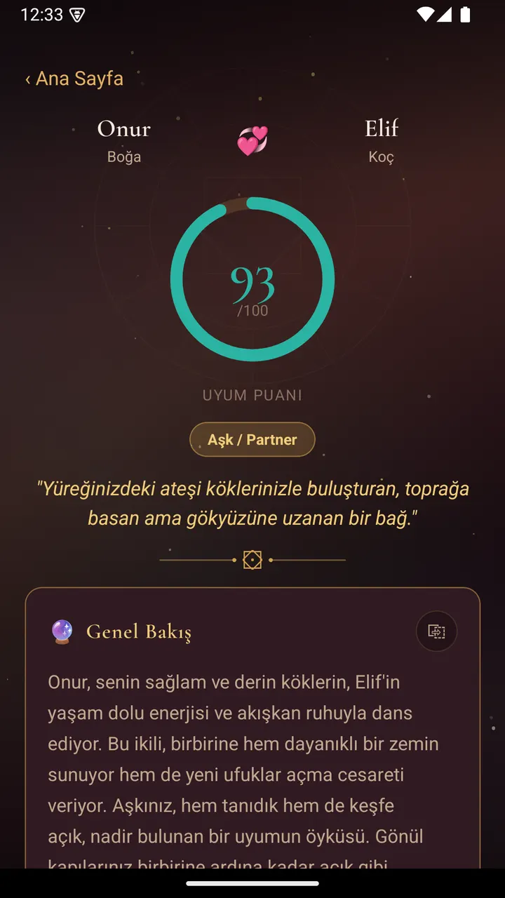 Sinastri uyum puanı