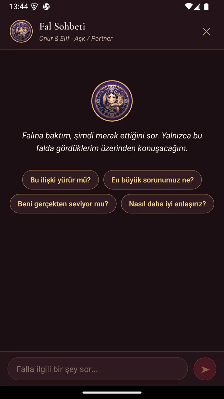 Fal sohbeti ekranı